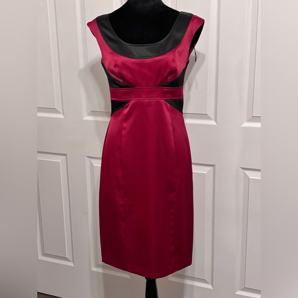 London Times | Women’s Black Red Sleeveless Knee Length Evening Office Dress 4
